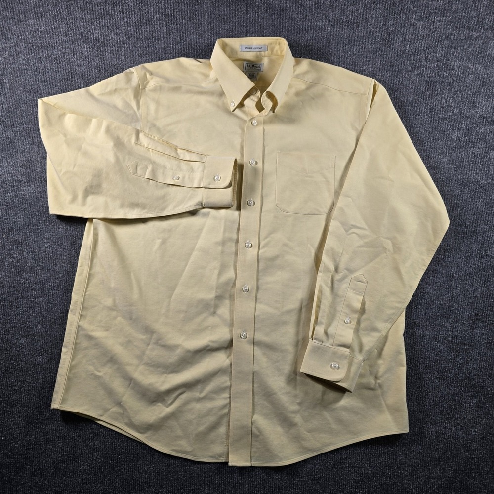 L.L.Bean Men's 16.5 35 Yellow Wrinkle Resistant Oxford Button Down Dress Shirt